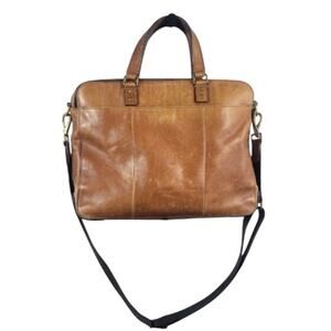 Fossil Haskell Double Zip Workbag Brown Leather FLAW